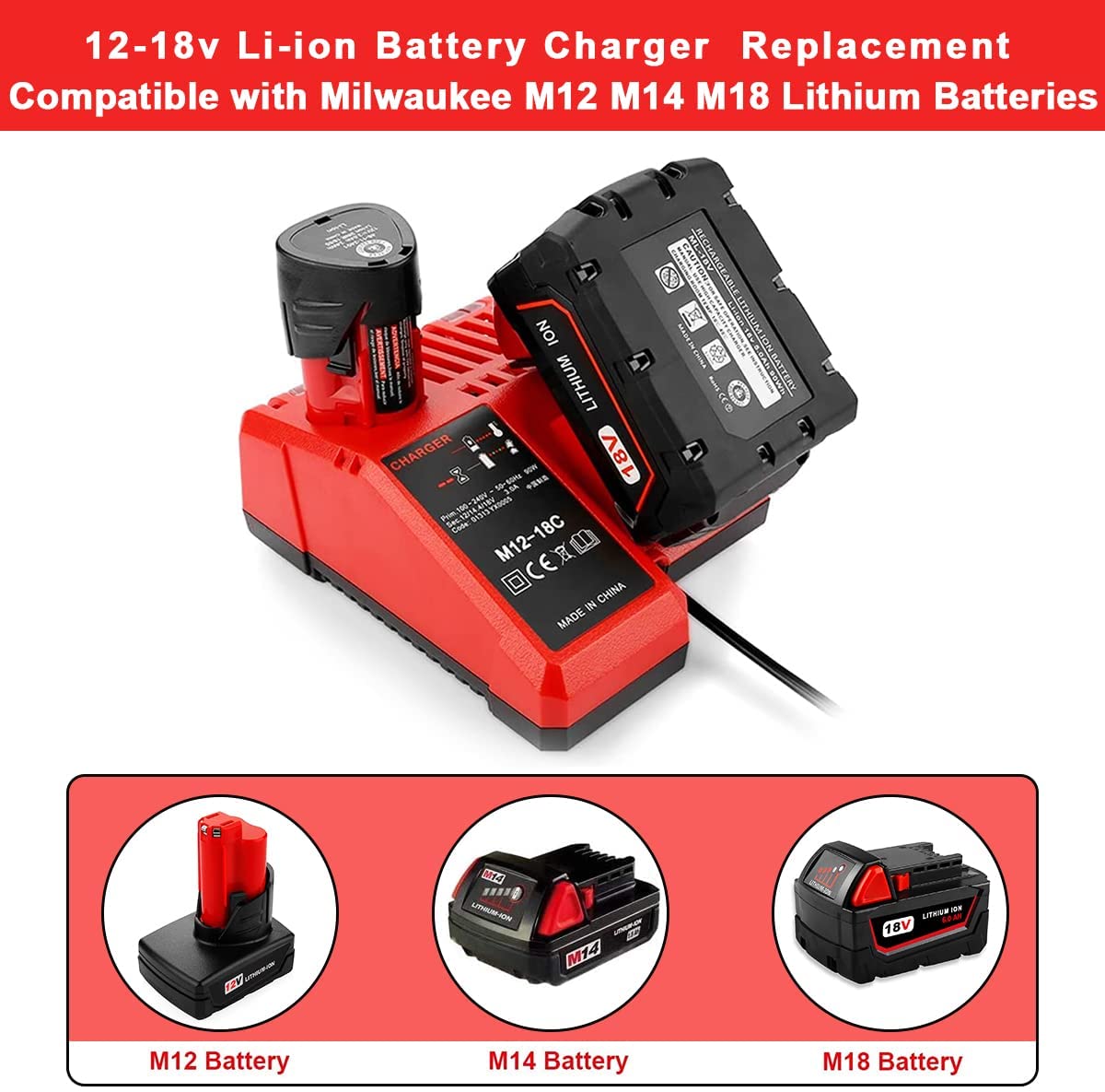 For Milwaukee 18V 12.0Ah XC LITHIUM Replacement Battery 2 Pack With Rapid Charger For Milwaukee M18 & M12 Battery