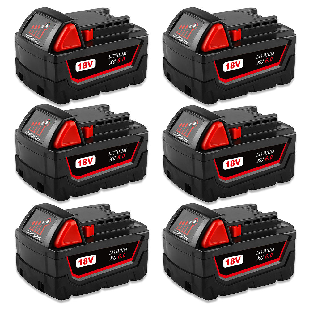 6.0Ah For Milwaukee M18 Battery Replacement | 18V 6.0Ah Li-ion Battery 6 Pack