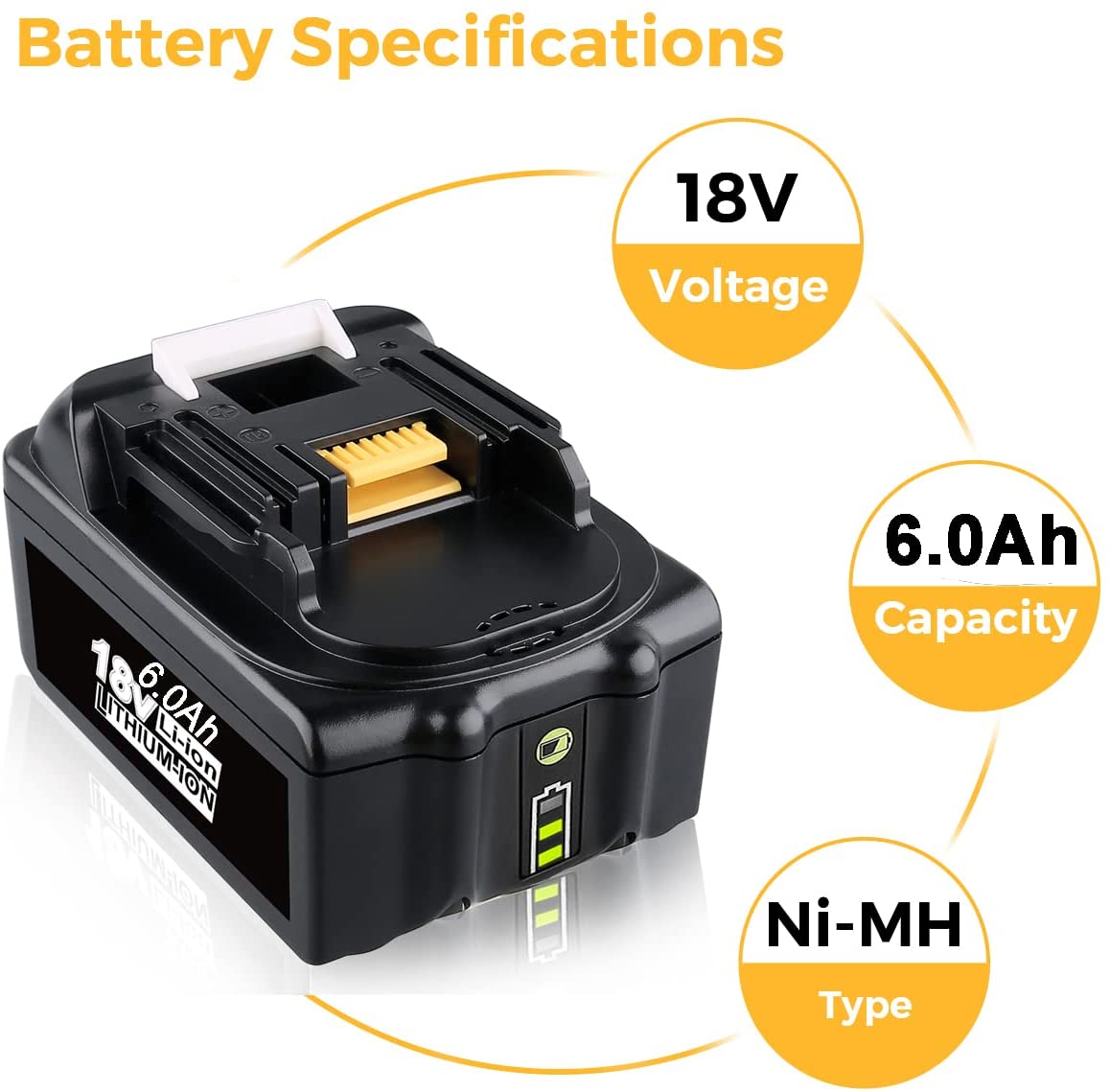 For Makita 18V Battery Replacement With LED Indicator | BL1860B BL1840 BL1850 BL1830 18V 6.0Ah Li-ion Battery 4 Pack