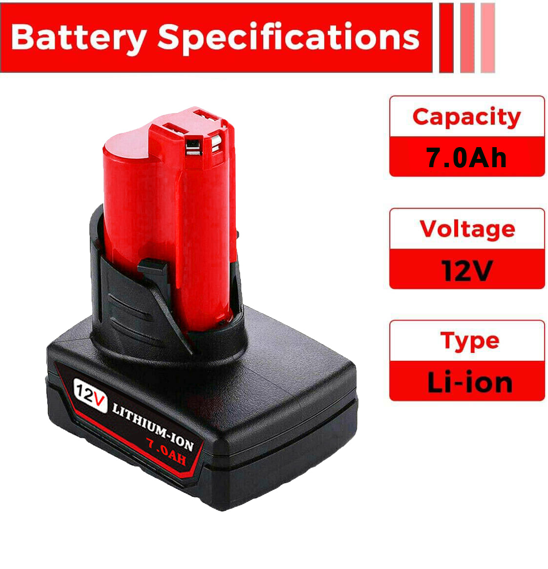 For Milwaukee 12V Battery Replacement | M12 7.0Ah Li-ion Battery
