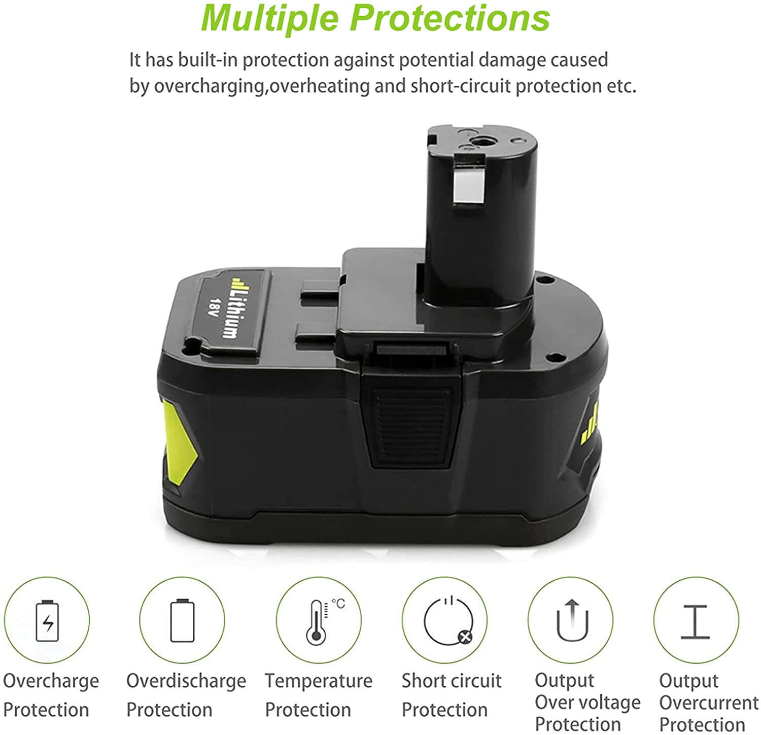 For Ryobi 18V 5.0Ah Battery Replacement | P108 One Plus Lithium Battery