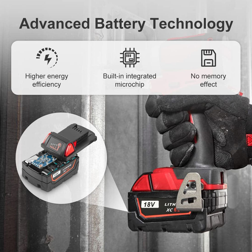 6.0Ah For Milwaukee M18 Battery Replacement | 18V 6.0Ah Li-ion Battery 8 Pack