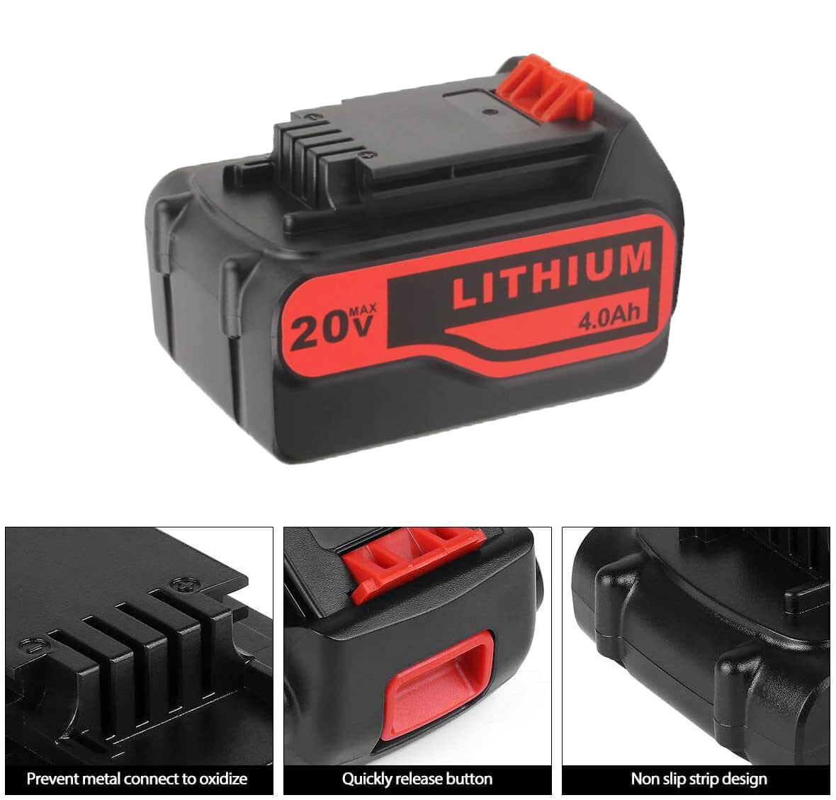For Black and Decker 20V Battery Replacement | LB20 LBX20 LBXR20 4.0Ah Lithium-Ion Battery 4 Pack