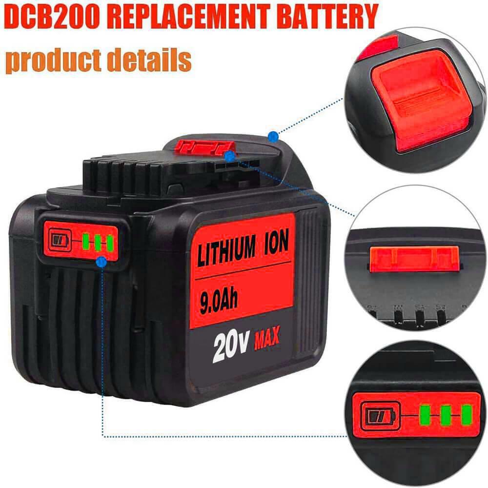For DeWalt 20V MAX Battery | DCB200 9.0AH LI-ION Battery 2 Pack with DCB112 Charger For DeWalt 20V Battery Charger | Replace DCB112 DCB107 DCB105