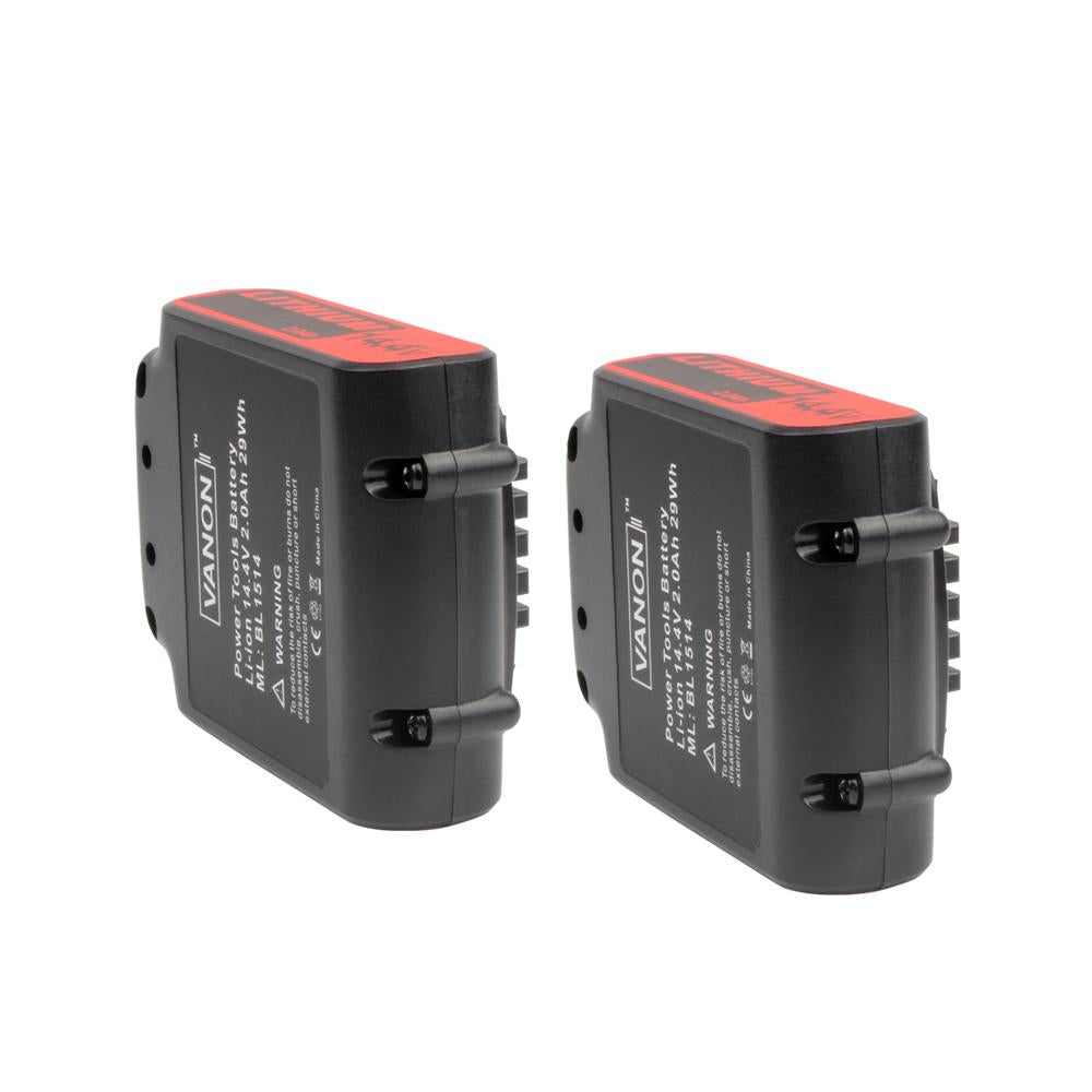 2x For Black and Decker 14.4V BL1514 Battery Replacement | 2.0Ah Li-ion Battery - Vanonbattery