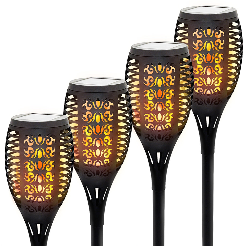 Outdoor Garden Yard Lawn Pathway Lamp | 96LED Flickering Flame Solar Torch Light | Large Size And Auto On/Off Torch Light 4 Pack