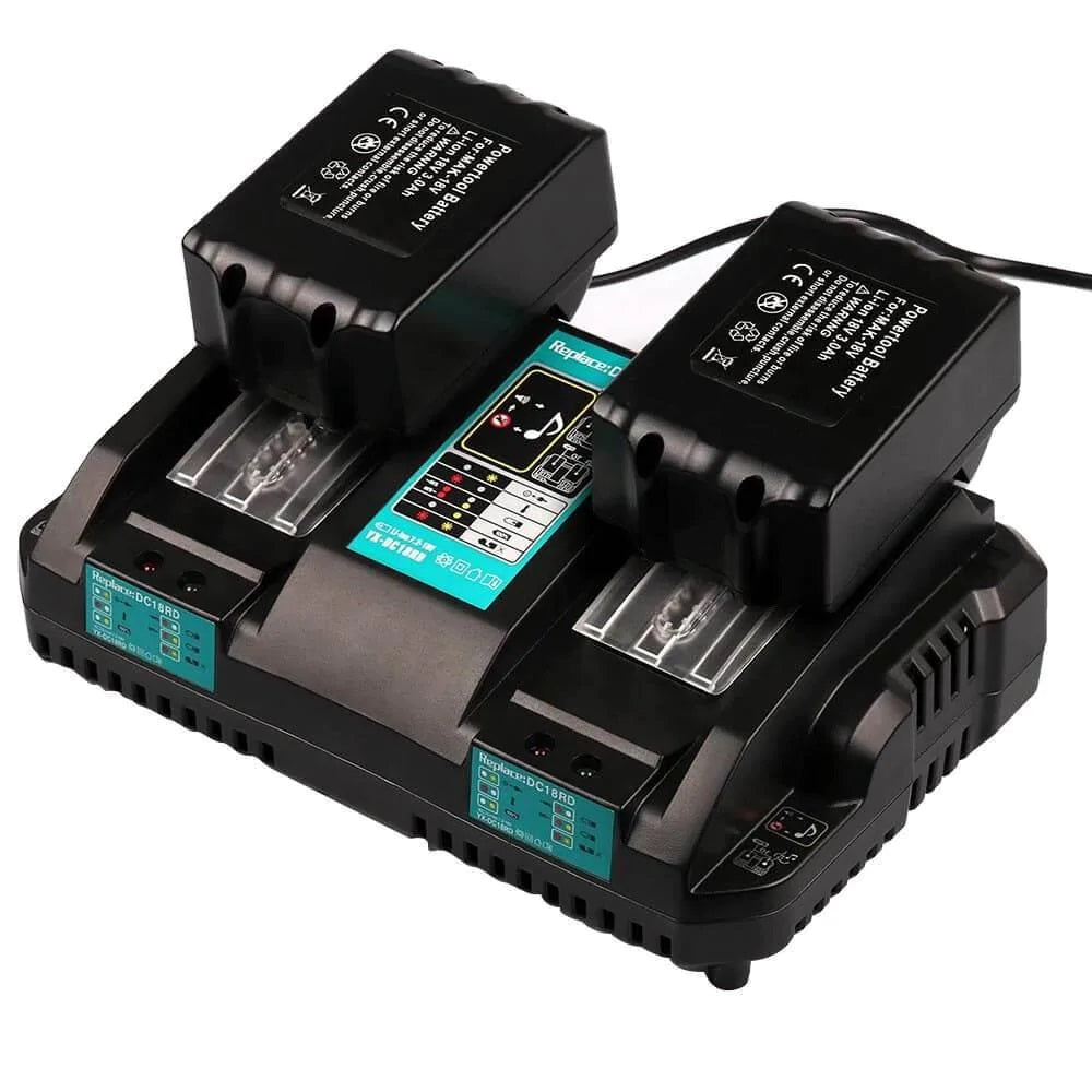 For 18V 6.0AH Makita BL1860B Battery Replacement 2 Pack with LED & For Makita DC18RD Dual Port Rapid Charger for BL1850 BL1830 Lithium-Ion Battery