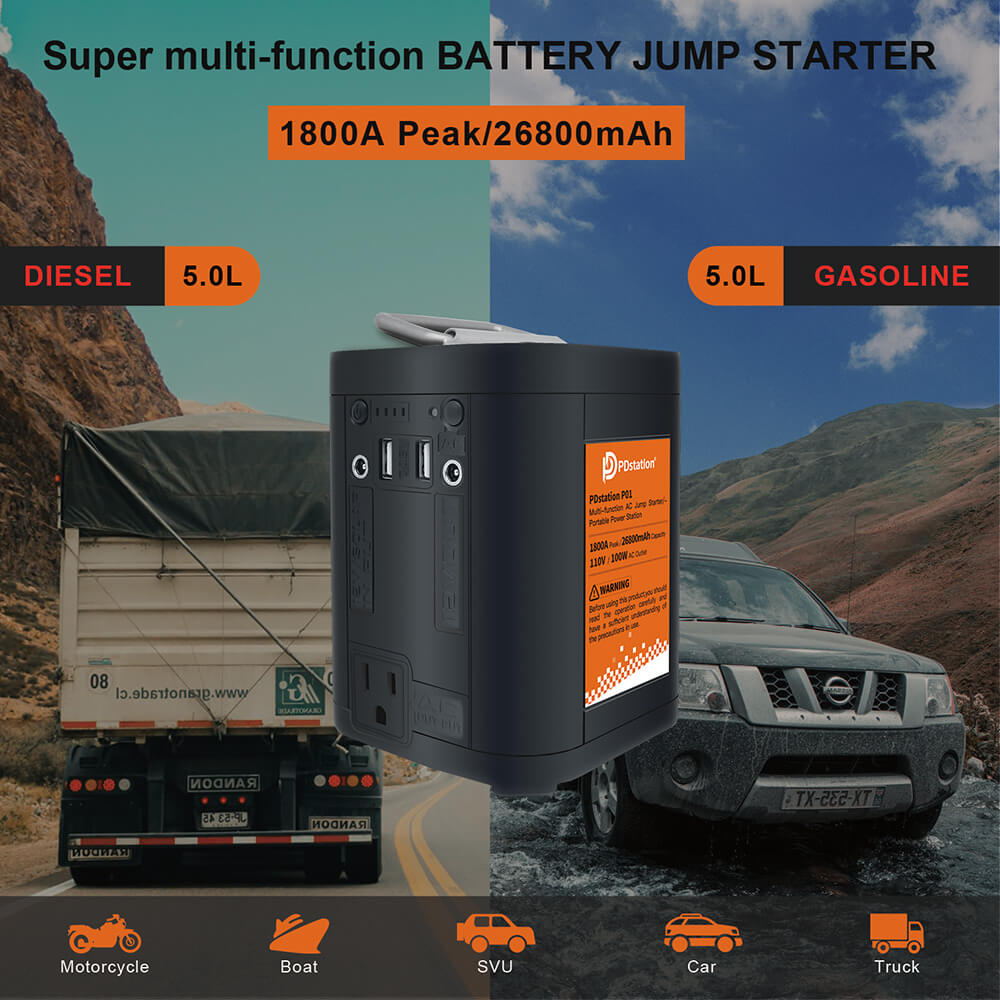 100Wh 110V Portable Power Station, 2680mAh Trip Camping  Power Bank, Super Multi-Function Battery Jump Starter for Outdoor Adventure