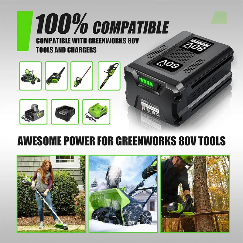 For Greenworks 80V 5.5Ah Battery Max GBA80200 compatible with Greenworks 80V Cordless Power Tools GCH8040 - Triple-Batteries