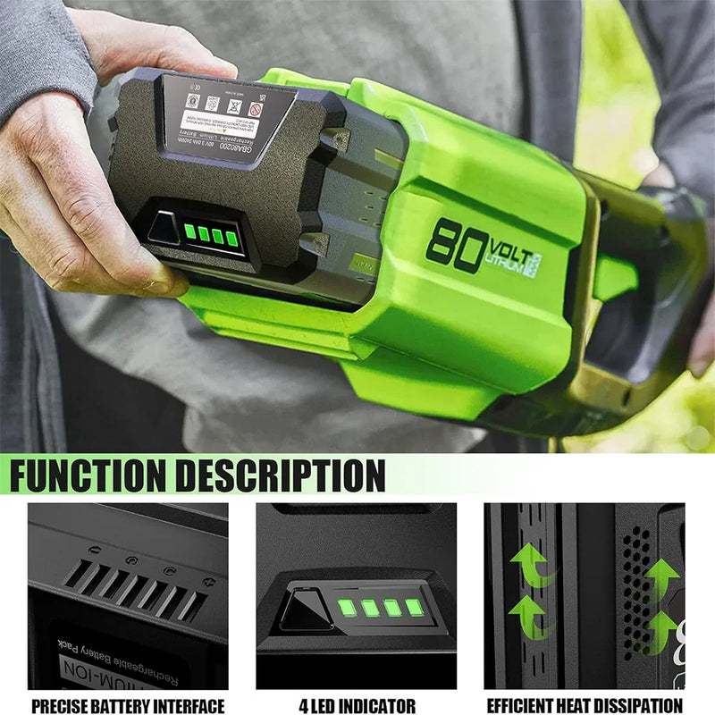 For Greenworks 80V 5.5Ah Battery Max GBA80200 compatible with Greenworks 80V Cordless Power Tools GCH8040 - Triple-Batteries