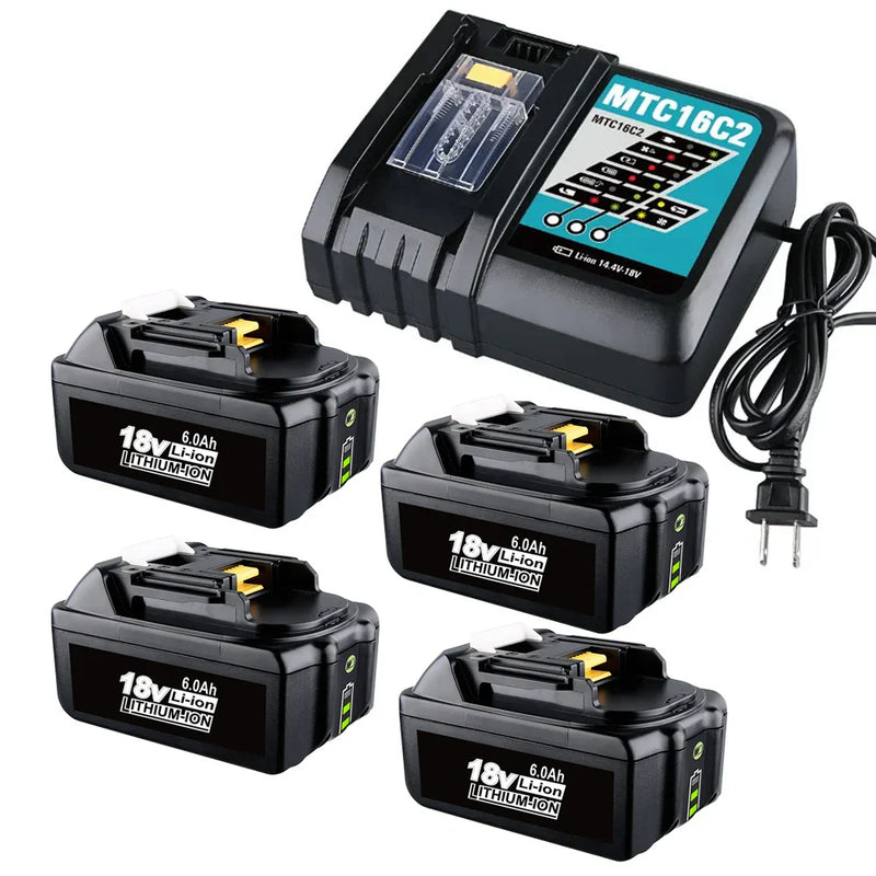 For Makita 18V Battery| BL1860B 6.0Ah Lithium BL1830 BL1850 Battery 4 Pack+DC18RC Charger | clearance - Triple-Batteries
