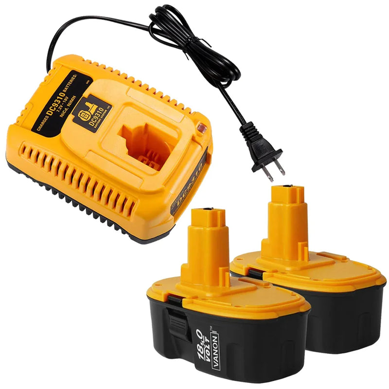 2 Pack For Dewalt DC9096 18V Battery 4.8Ah Ni-Mh Replacement with DC9310 battery charger For Dewalt 7.2V-18V XRP Ni-cd &Ni-mh battery | clearance - Triple-Batteries