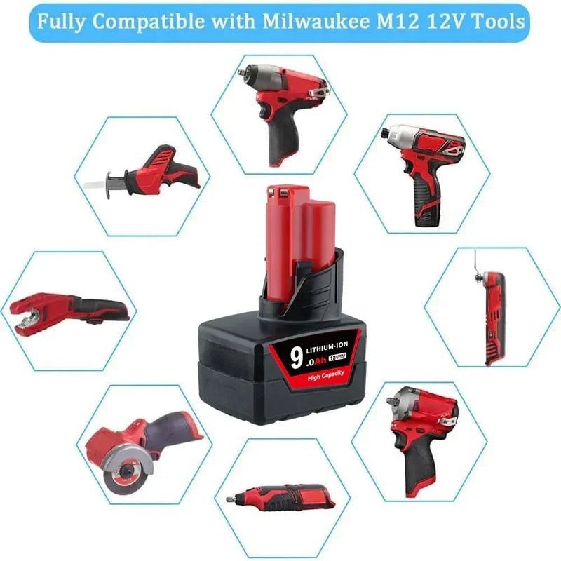 4 Pack 12V 9.0Ah For Milwaukee M12 Li-ion Replacement Battery - Triple-Batteries
