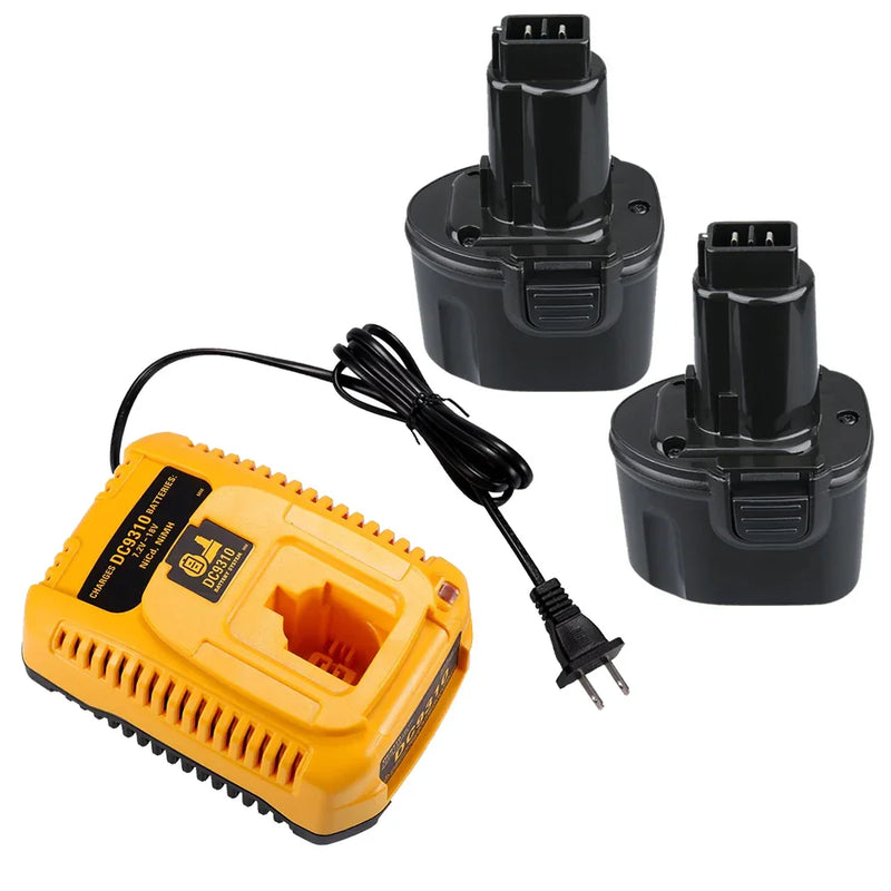 2 Pack For Dewalt DC9057/ DE9085 7.2V Battery Replacement 4.8Ah Ni-MH Battery+ DC9310 Charger For 7.2V-18V XRP Ni-Cd & Ni-Mh Battery - Triple-Batteries