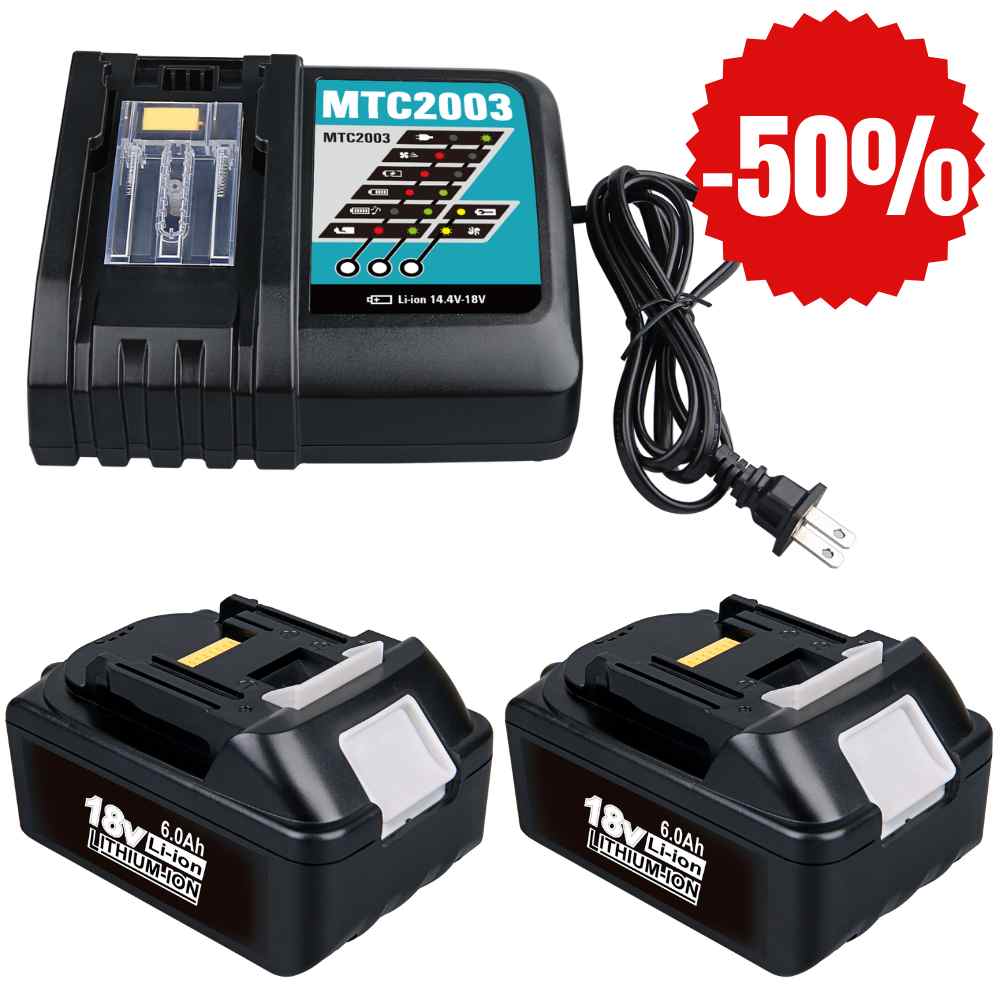 For Makita 18V Battery| BL1860 6.0Ah Lithium BL1830 BL1840 BL1845 Battery 2 Pack+DC18RC Charger