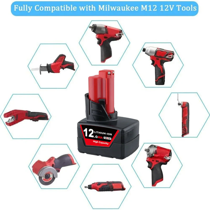 4 Pack 12V 12.0Ah For Milwaukee M12 Li-ion Replacement Battery - Triple-Batteries