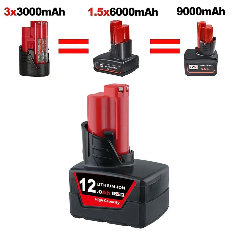 4 Pack 12V 12.0Ah For Milwaukee M12 Li-ion Replacement Battery - Triple-Batteries