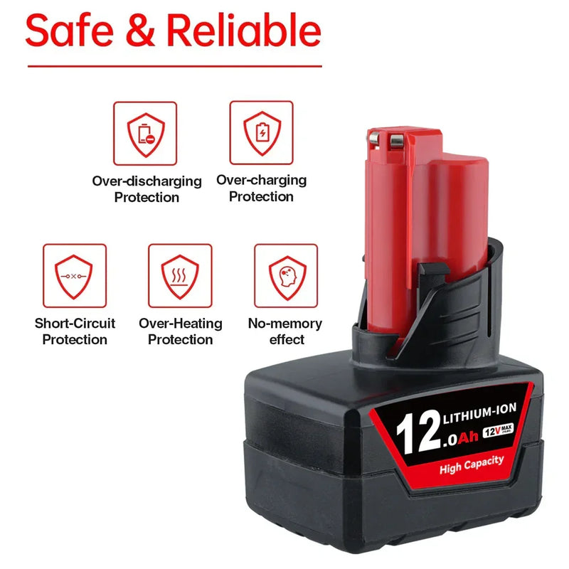 3 Pack 12V 12.0Ah For Milwaukee M12 Li-ion Replacement Battery - Triple-Batteries