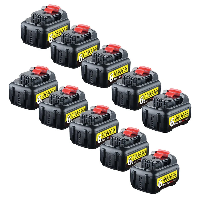 For Dewalt 12V Battery Replacement | DCB120 DCB123 DCB127 6.0Ah Li-ion Battery 10 Pack - Triple-Batteries
