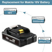 For Makita 18V 3.0Ah Battery Replacement BL1830 BL1840 2 Pack With 14.4V-18V Rapid Battery Charger for Makita DC18RF/RC - Triple-Batteries