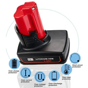 For Milwaukee M12 Battery Replacement | 12V 5.5Ah Li-ion Battery 4 Pack - Triple-Batteries