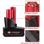 For Milwaukee M12 Battery Replacement | 12V 5.5Ah Li-ion Battery 4 Pack - Triple-Batteries