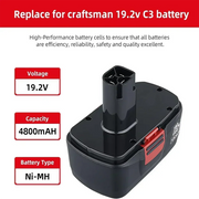 For Craftsman C3 19.2V 4.8Ah Battery Replacement | 130279005 Black Battery 3 Pack - Triple-Batteries
