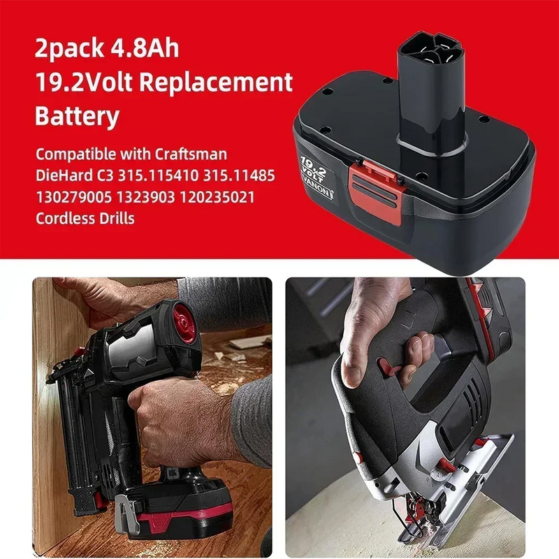 For Craftsman C3 19.2V 4.8Ah Battery Replacement | 130279005 Black Battery 3 Pack - Triple-Batteries