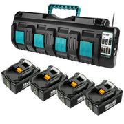 4 Pack For 18V 6Ah Makita BL1860B battery replacement & 4-port 18V Li-ion charger DC18SF For 14.4V-18V battery - Triple-Batteries