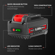 Ceenr 6.0Ah Battery For Worx 18V(20V Max) | Model WA3551, with LG Battery Cell (INR18650HG2) - Triple-Batteries