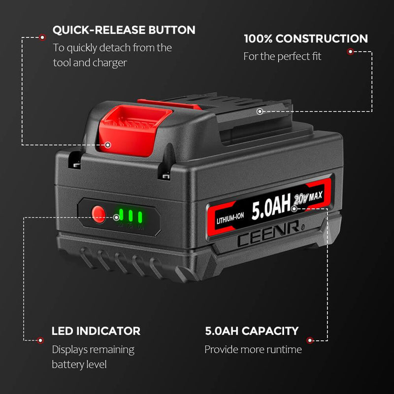 Ceenr 5.0Ah Battery For Worx 20V Max | Model WA3408 - Triple-Batteries