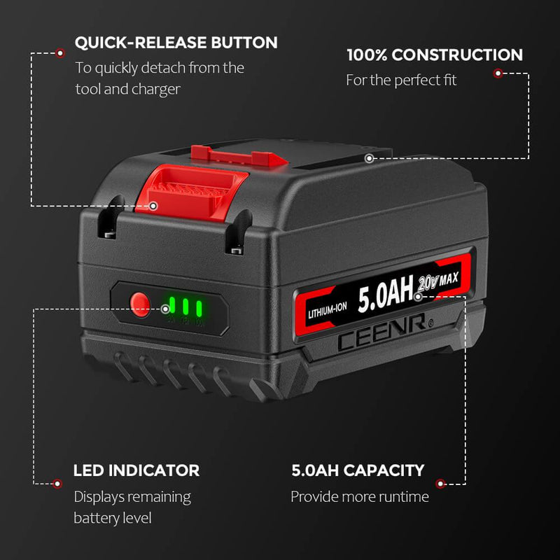 Ceenr 5.0Ah Battery For Worx 20V Max | Model WA3520 - Triple-Batteries