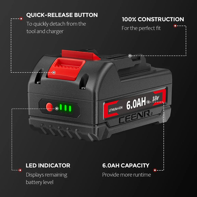 Ceenr 6.0Ah Battery For Makita 18V | Replacement Model BL1860B, with LG Battery Cell (INR18650HG2) - Triple-Batteries