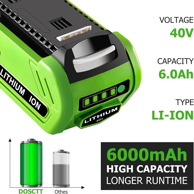 For GreenWorks 40V 6.0Ah Battery Replacement | Lithium Battery 29472 29462 Battery For GreenWorks 40V G-MAX Power Tools 2 PACK - Triple-Batteries
