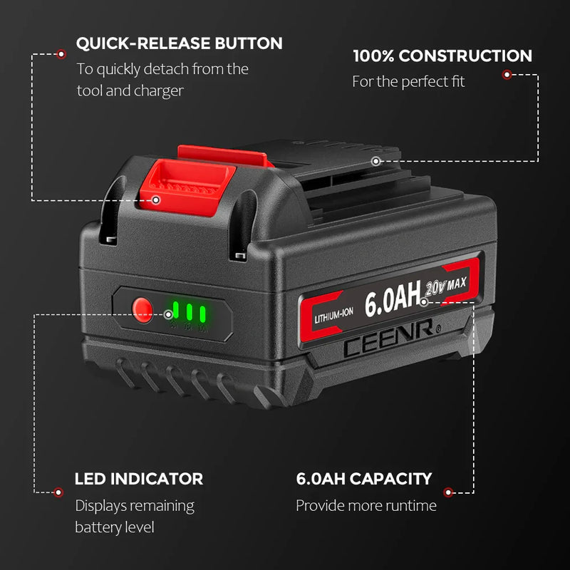 Ceenr 6.0Ah Battery For Black and Decker 20V Max 4 Pack | Replacement Model LBXR20, with LG Battery Cell (INR18650HG2) - Triple-Batteries