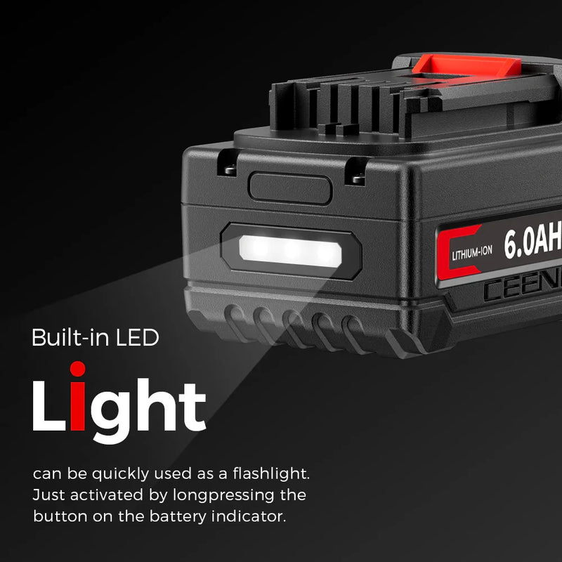 Ceenr 6.0Ah Battery For Worx 18V(20V Max) | Model WA3551, with LG Battery Cell (INR18650HG2) - Triple-Batteries