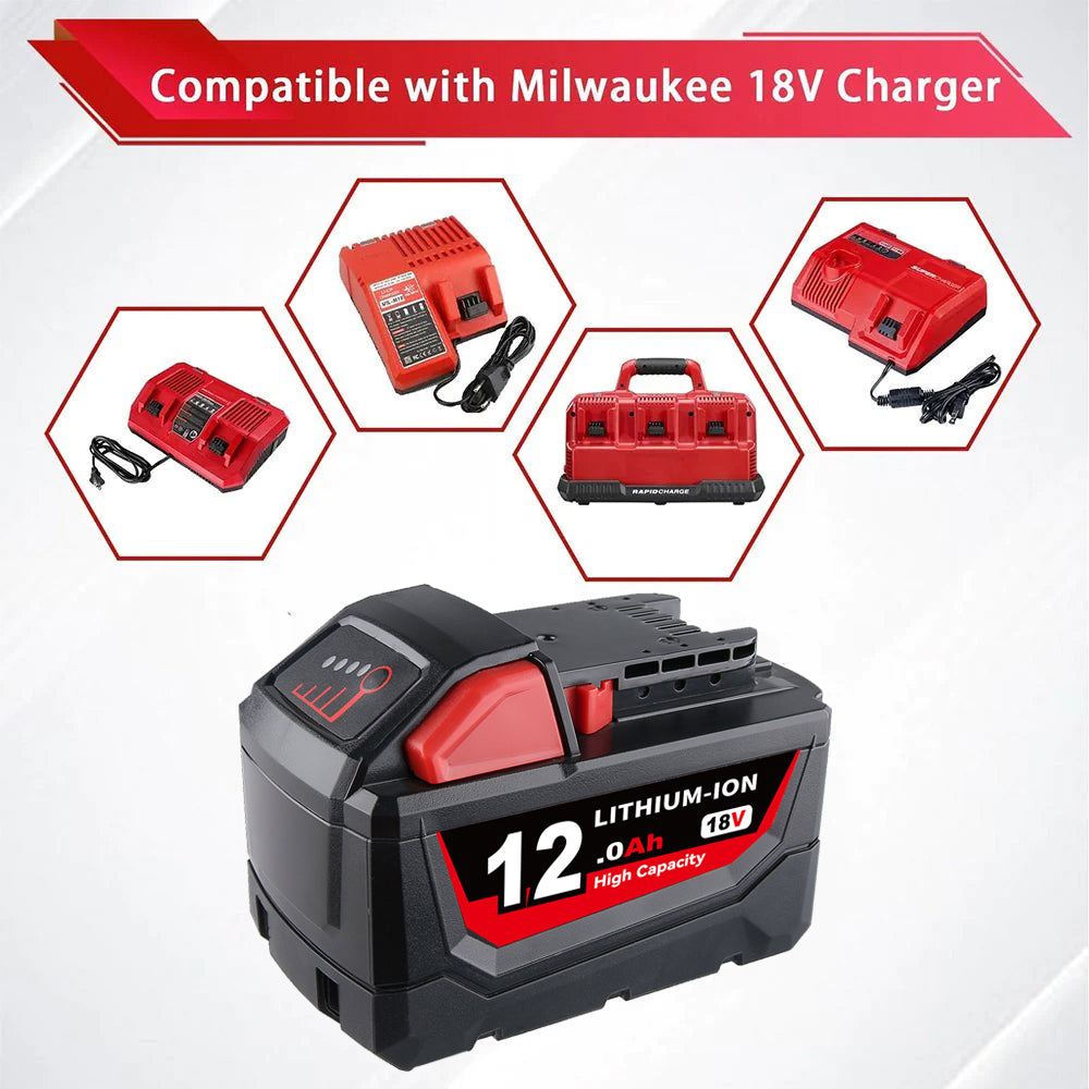12.0Ah For Milwaukee 18V Battery Replacement 48-11-1811 | M18 Li-ion Battery 3 Pack
