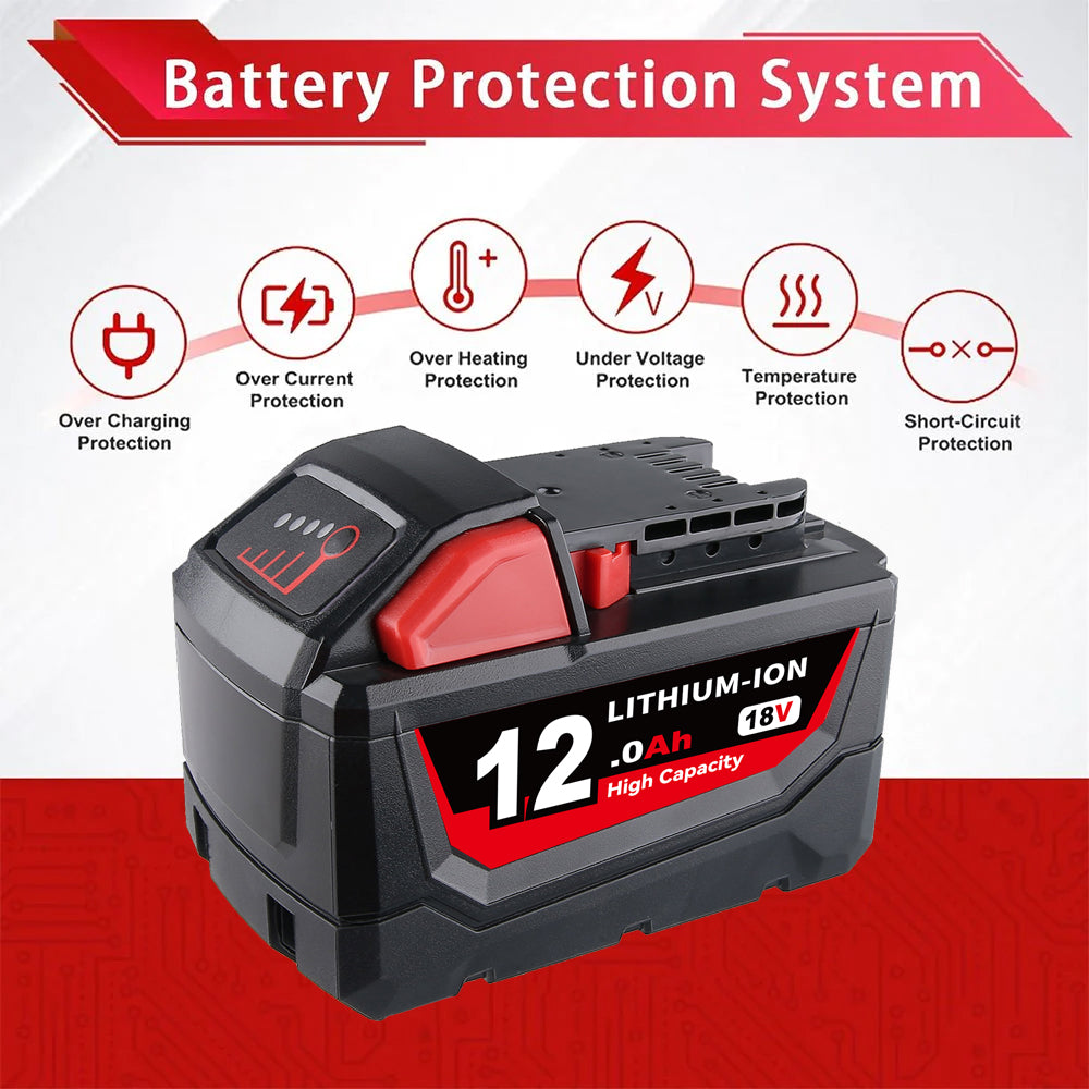 12.0Ah For Milwaukee 18V Battery Replacement 48-11-1811 | M18 Li-ion Battery 2 Pack