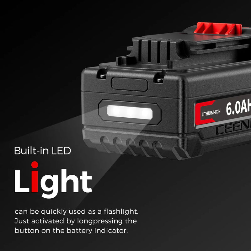Ceenr 6.0Ah Battery For Black and Decker 18V(20V Max) | Replacement Model LBXR20, with LG Battery Cell (INR18650HG2) - Triple-Batteries