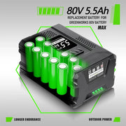 For Greenworks 80V 5.5Ah Battery Max GBA80200 compatible with Greenworks 80V Cordless Power Tools GCH8040 - Triple-Batteries