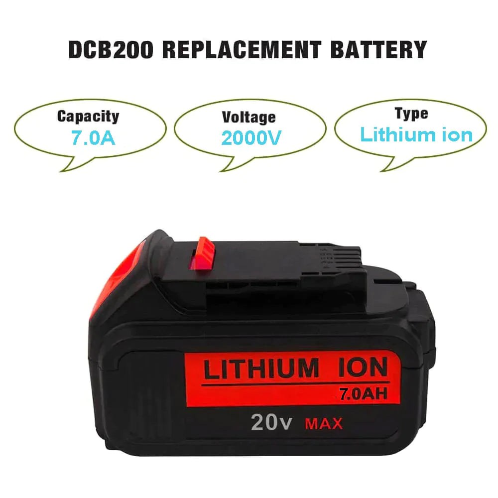 2 Pack For DeWalt 7.0Ah Battery | 20V Max Li-ion Battery DCB200 DCB204 DCB206 DCB205-2 DCB201 DCB203 DCB181 DCB180