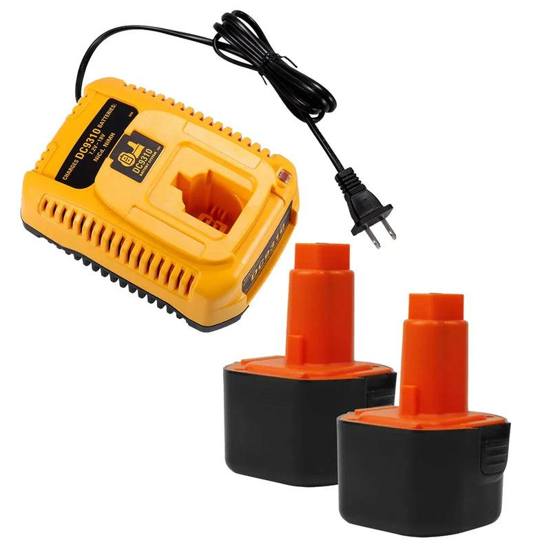2 PackFor Dewalt 9.6V Battery Replacement | DC9062 4.8Ah Ni-MH Battery + DC9310 Charger For 7.2V-18V XRP Ni-Cd & Ni-Mh Battery - Triple-Batteries