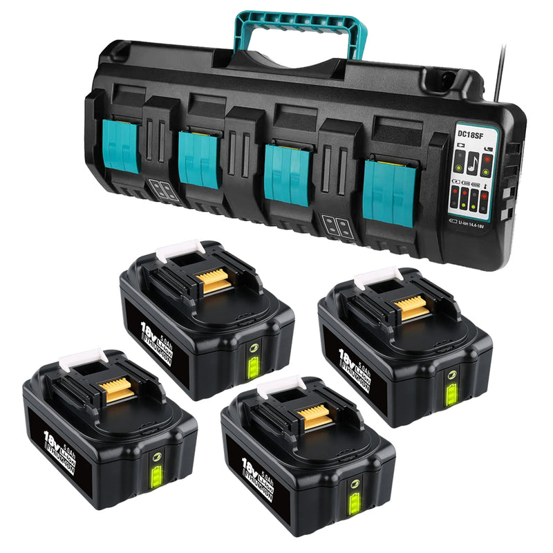 4 Pack For 18V 5Ah Makita BL1850B battery replacement & 4-port 18V Li-ion charger DC18SF For 14.4V-18V battery | clearance - Triple-Batteries