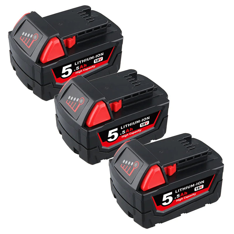 For Milwaukee M18 18V 5.5Ah XC Li-ion Battery Replacement | 3 Pack - Triple-Batteries