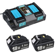 For 18V 5.5Ah Makita BL1850 Battery Replacement 2 Pack with LED & For Makita DC18RD Dual Port Rapid Charger for BL1850 BL1830 Lithium-Ion Battery - Triple-Batteries