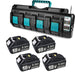 4 Pack For 18V 5.5Ah Makita BL1850 battery replacement & 4-port 18V Li-ion charger DC18SF For 14.4V-18V battery - Triple-Batteries