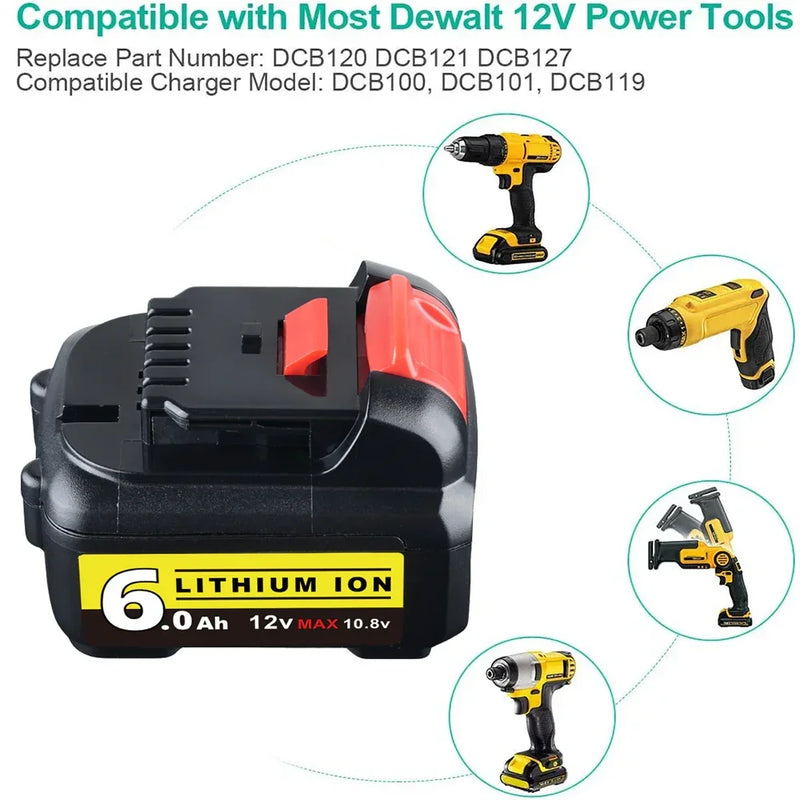 For Dewalt 12V Battery Replacement | DCB120 DCB123 DCB127 6.0Ah Li-ion Battery 8 Pack - Triple-Batteries