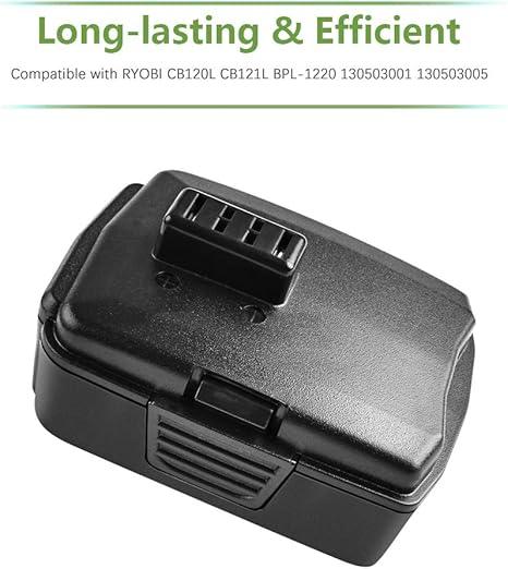 For Ryobi 12V 4000mAh Battery 2 Pack Compatible with RYOBI CB120L CB121L BPL-1220 130503001 130503005 - Triple-Batteries