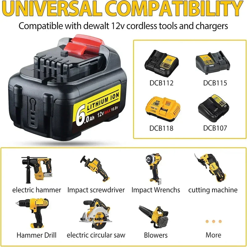 For Dewalt 12V Battery Replacement | DCB120 DCB123 DCB127 6.0Ah Li-ion Battery 10 Pack - Triple-Batteries