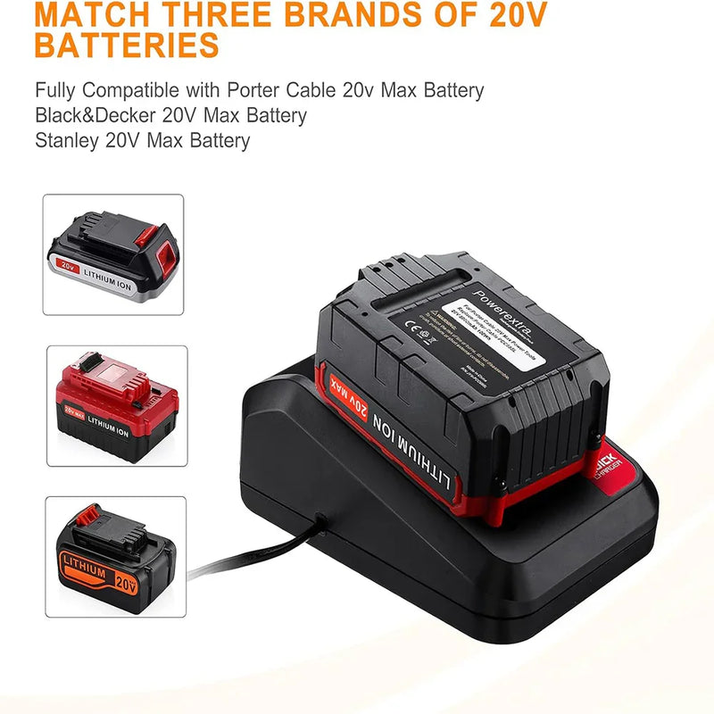 20V PCC692L PCC691L Charger for Porter Cable Charger PCC680L PCC681L PCC682L PCC685L PCC685LP PCC699L 20V MAX Lithium Battery LBXR20 LBXR2020 LB2X4020-OPE - Triple-Batteries